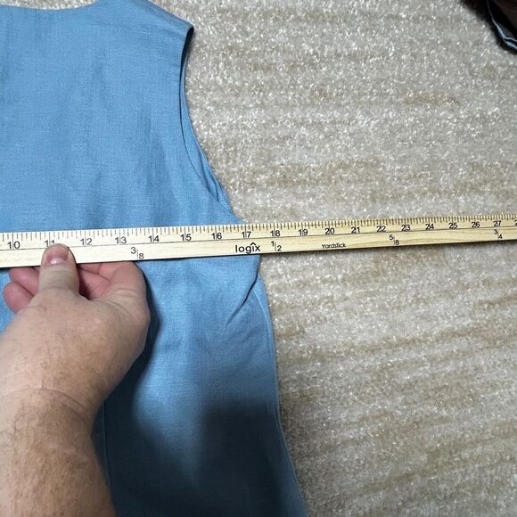 Parisian Signature Women's Petite Brown Linen Open Front Jacket & Blue Tank Set - Picture 15 of 16